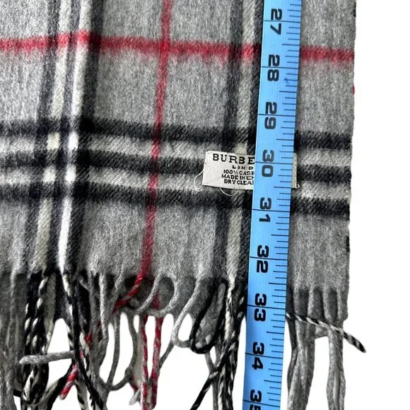 Burberry Classic Check Scarf Grey 100% Cashmere Unisex Scarf Made In England - Picture 6 of 7